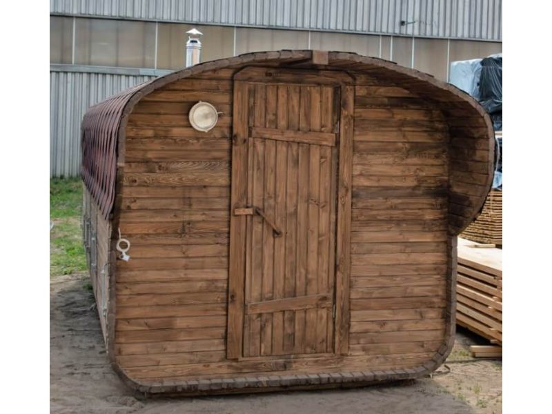 Комплект Баня Бочка Квадро с предбанником и моечной 5m + козырёк 0,5m, 43 мм