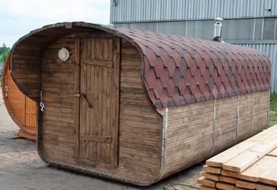 Комплект Баня Бочка Квадро с предбанником и моечной 5m + козырёк 0,5m, 43 мм