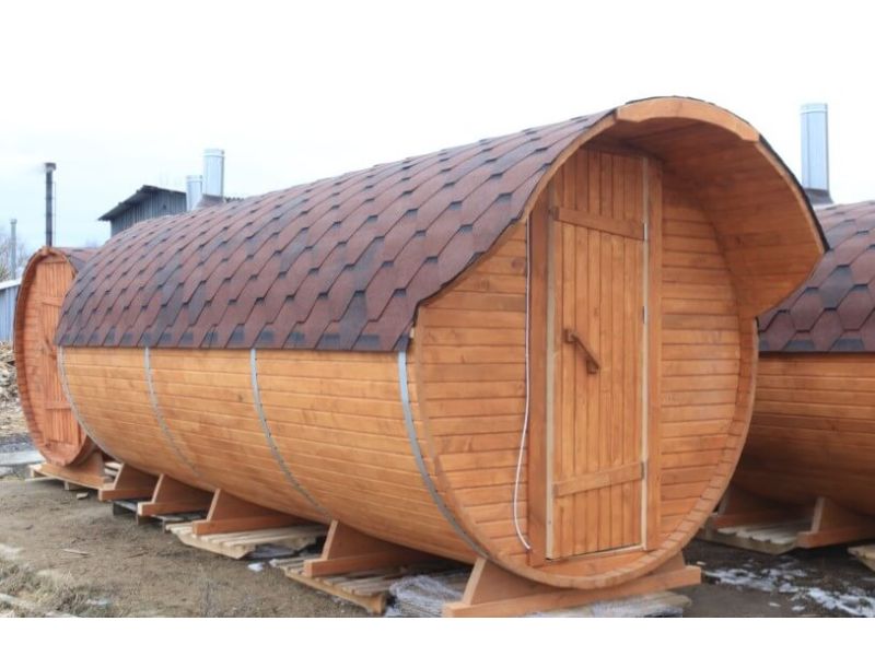Комплект Баня Бочка круглая с предбанником 4m + козырёк 0,5м, 43 мм