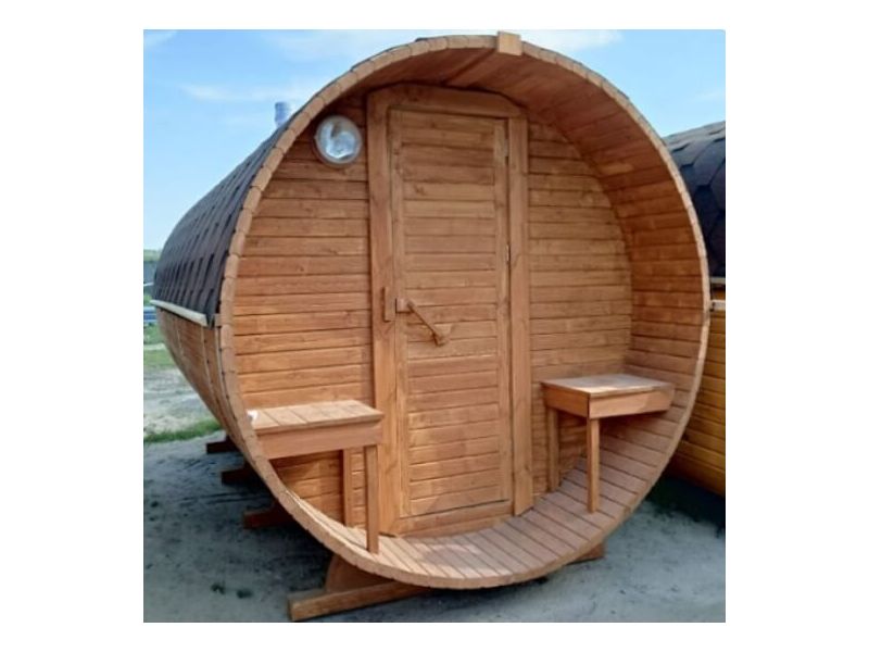 Комплект Баня Бочка круглая с предбанником 4m + терраса 0,5м, 43 мм