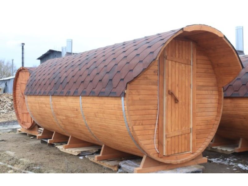 Комплект Баня Бочка круглая с предбанником и моечной 5m + козырёк 0,5м, 43 мм