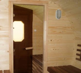 Комплект Баня Бочка круглая с предбанником и моечной 5m + козырёк 0,5м, 43 мм